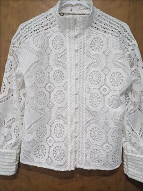 White Lace Button-Front Women's Top